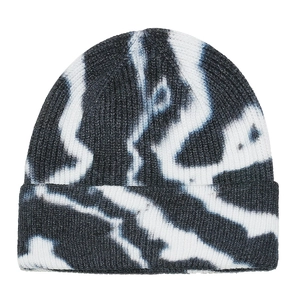 Women's black and white tie-dye knit beanie with ribbed cuff for winter street style