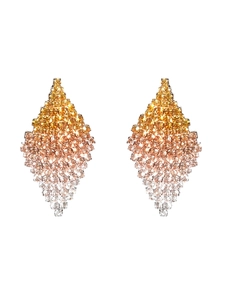 Detailed view of diamond-encrusted kite earrings with yellow and pink gradients