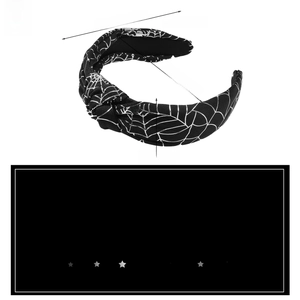 Detailed size specifications for Halloween headband with silver spider web cloth patterns