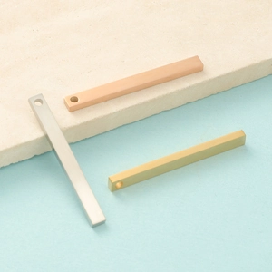 Polished rectangular stainless steel bar pendants in silver, gold, and rose gold finishes
