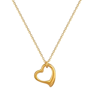 Minimalist gold titanium steel necklace with open heart pendant on fine O-chain link