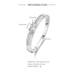 Detailed specifications of 925 sterling silver ring with 3.0mm AAAAA zirconia stone