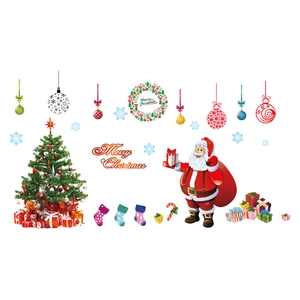Christmas window decals set with Santa Claus, Xmas trees and colorful gift stickers