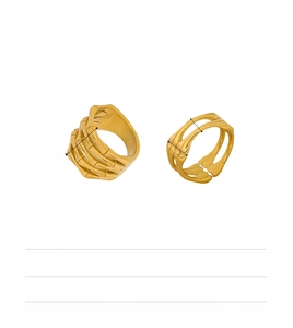 Detailed parameter chart for gold stainless steel skeleton rings showing sizes and weights