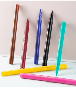 Close-up of multicolored waterproof liquid eyeliner pens with sleek plastic barrels