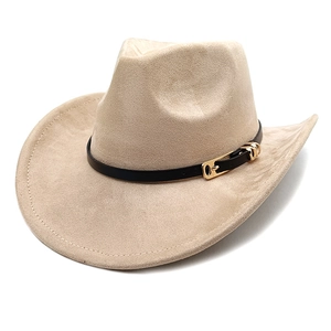 Retro Western Cowboyhut Wildleder Breitkrempig Jazz Fedora Mit Ledergürtel Schnalle Für Herren Damen Outdoor Mode