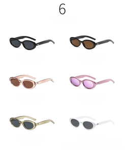 Detailed grid showing six stylish oval frame sunglasses in various trendy color options