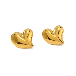 Polished 18k gold plated heart stud earrings with a glossy minimalist 3D design