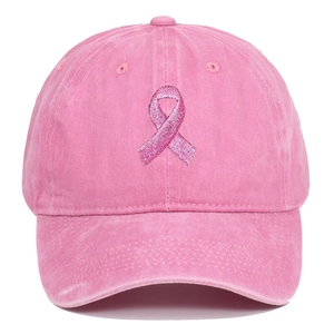 Casquette de baseball en coton rose avec broderie ruban rose pour la sensibilisation