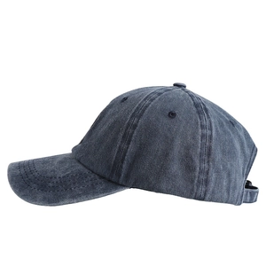 Classic vintage washed navy blue denim baseball cap for men and women with adjustable strap
