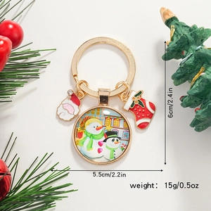Détails du porte-clés bonhomme de neige de Noël avec breloques Père Noël, taille 6cm x 5,5cm