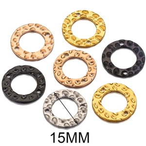 15mm hammered stainless steel jewelry charms in gold, silver, and rose gold finishes