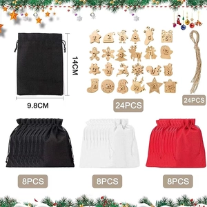 DIY Christmas advent calendar set with 24 linen bags, wooden tags, and twine