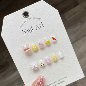 Handmade Kids Press On Nails Cute Bunny Bow Strawberry Cherry Design Sweet Short Round False Nails For Little Girls