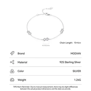 S925 sterling silver Mobius bracelet with infinity charms and adjustable 15+4cm chain