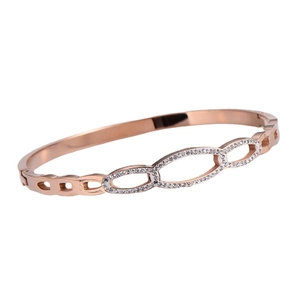 Elegant rose gold three-layer hollow cuff bracelet with sparkling zircon crystals