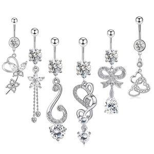Stainless Steel Belly Button Rings Navel Piercing Jewelry Heart Butterfly Dangle Cubic Zirconia Elegant For Women