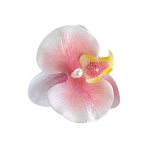 Elegant 3D phalaenopsis orchid hair clip with pink gradient petals and white pearl accent