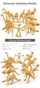 Set of 12 detailed dinosaur skeleton models including T-Rex and Pterosaur