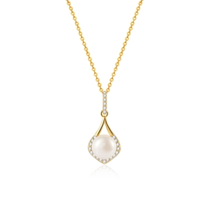 Elegant S925 sterling silver teardrop necklace with white pearl and diamond accents