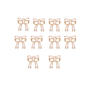Detail of 10pcs pink and white enamel bow charms with gold plating for DIY jewelry