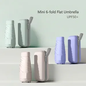 Mini Folding Sun Rain Umbrella UV Protection Portable Compact Flat Lightweight Manual Parasol With Storage Case For Women