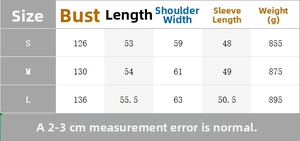 Detailed size chart for women's bomber jacket with chest, length, and shoulder measurements