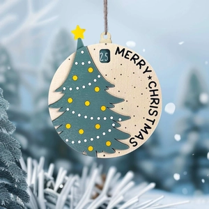 Wooden Christmas Santa slider countdown advent calendar with festive forest background