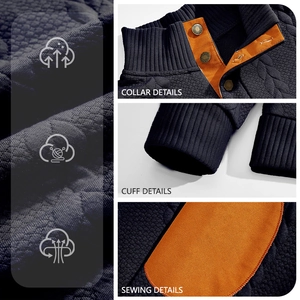Men's navy waffle knit polo shirt with orange collar lining and breathable fabric details