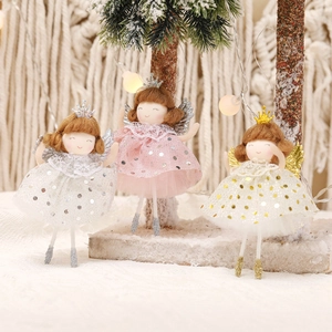 Handmade Christmas Angel Hanging Ornament Doll With Sequin Mesh Skirt Wings Crown For Christmas Tree Party Home Decor Gift