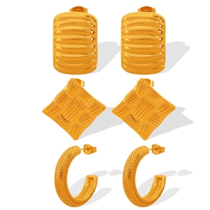 Three-piece set of minimalist 18k gold plated titanium steel C-shaped earrings and studs