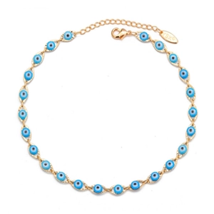 Chic gold-plated Evil Eye anklet with blue beads and adjustable lobster clasp