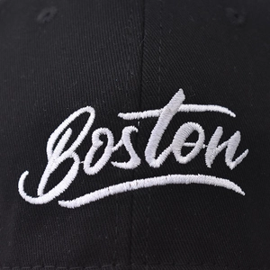 Classic black cotton baseball cap with premium 3D embroidered Boston script text