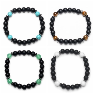 Men Beaded Bracelet Matte Natural Stone Tiger Eye Turquoise Elastic Stretch Ethnic Handmade Jewelry Gift Accessories