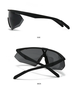 Side and back view of matte black aerodynamic sports cycling sunglasses with smoke lenses