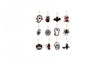Detailed 12-piece Halloween hanging ornaments set with ghost and pumpkin designs