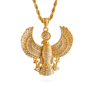 Horus Eagle Pendant Necklace Stainless Steel Iced Out Zircon Egyptian Ankh Symbol Hip Hop Jewelry For Men