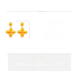 Tableau d'attributs détaillé des boucles d'oreilles fleurs en résine jaune et info