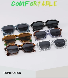 Detailed view of square wavy frames in six assorted colors showing various fashion tints