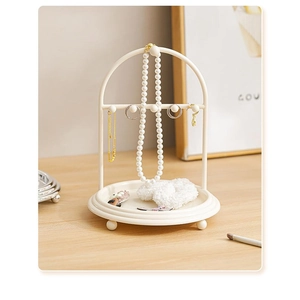 White metal and ceramic jewelry stand display for necklaces earrings and rings