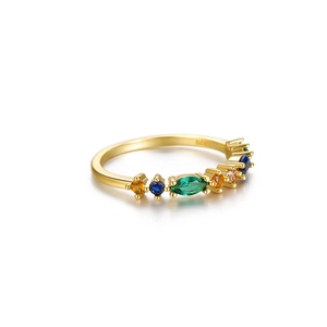 Macro view of S925 silver ring featuring colorful marquise stones and S925 stamp detail