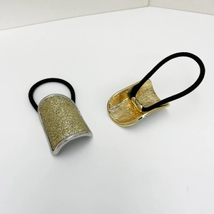 U-shaped glitter pony tail holder set with gold and silver metal finish for women
