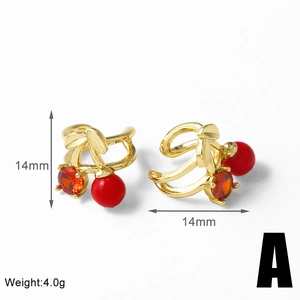 Detail view of gold cherry ear cuff with dimensions 14mm and weight 4.0g info
