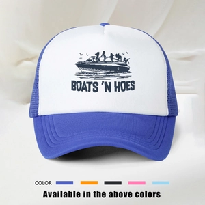 Gorra clásica tipo trucker azul y blanca con estampado Boats 'N Hoes y diseño de barco
