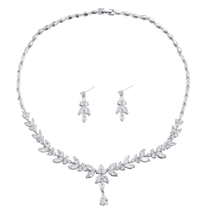 Sparkling AAA zircon necklace and earrings set with marquise cut stones for weddings
