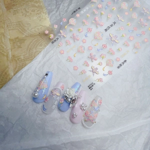Japanese style 3D embossed nail art stickers with kites and paper fans designs