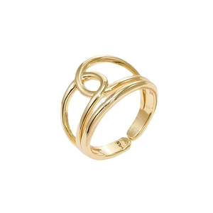 Minimalist 18K gold plated hollow geometric multi-layer open ring with an adjustable band