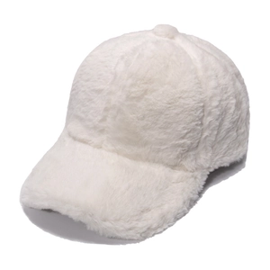 Winter faux fur white baseball cap with fluffy texture for warmth and outdoor casual style