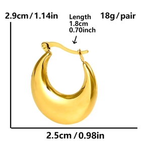 Detailed size chart for golden U-shaped teardrop earrings with precise dimensions