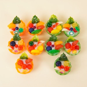 Miniature artificial watermelon and fruit smoothie bowls for keychains or DIY crafts
